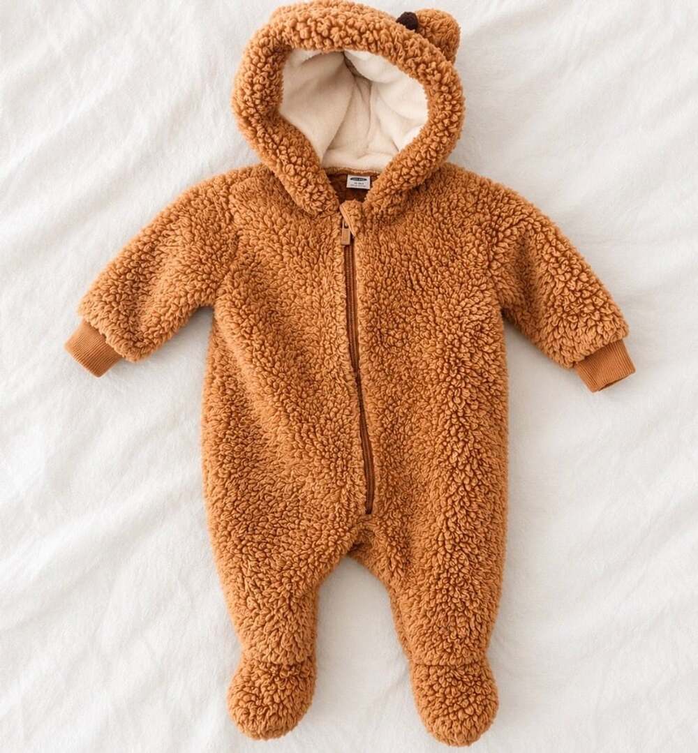 Old Navy Brown Teddy Sherpa Hooded Jumpsuit with Bear Ears